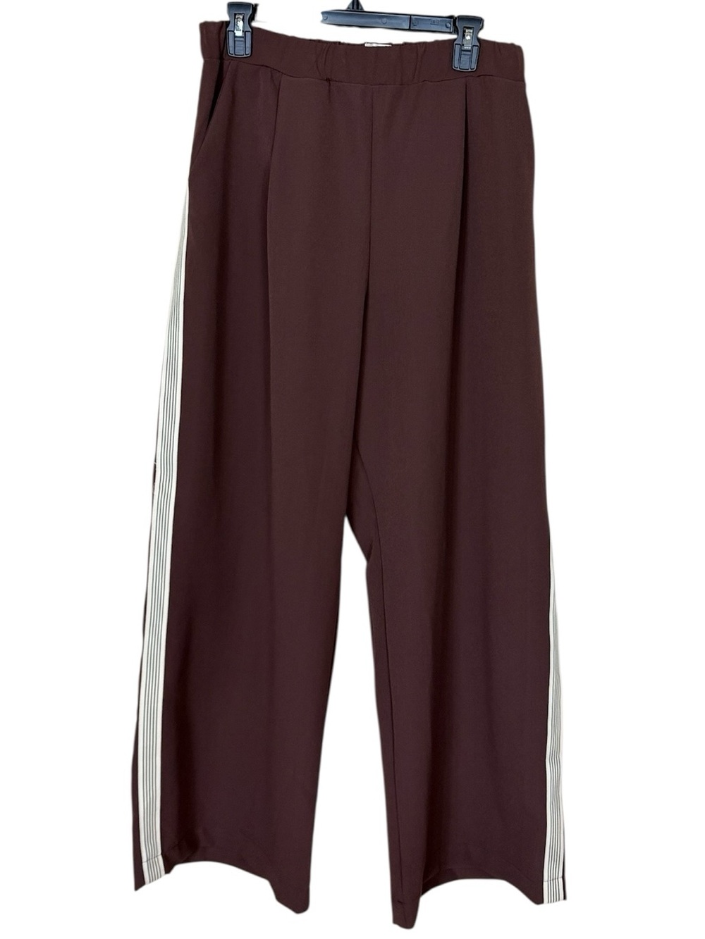 Maeve for Anthropologie “Aaron” Brown Wide-Leg Track Pants Cream Side Stripe NWT - Picture 5 of 14